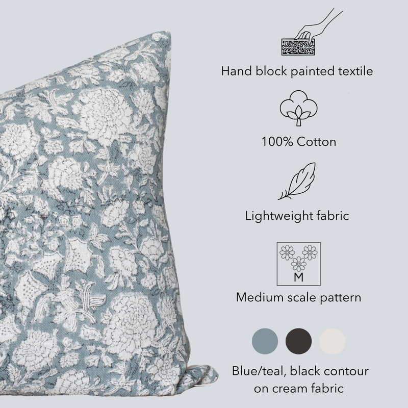 Chloe Floral Block Printed Lumbar Pillow Cover