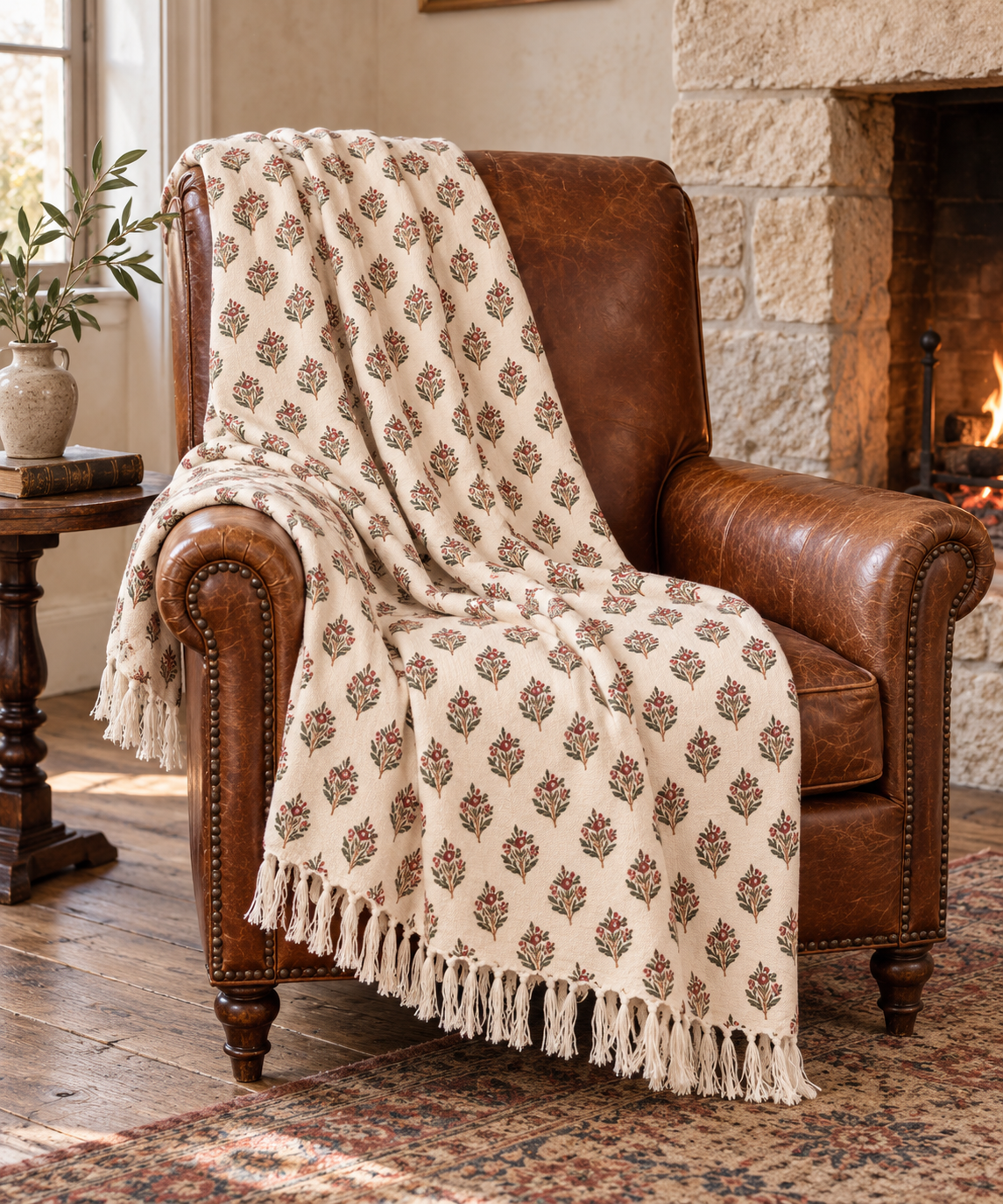 Crimson Block Print Throw