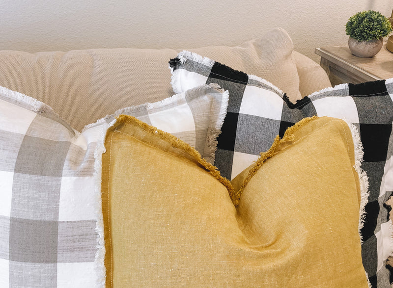 Buffalo Check Fringe Pillow Cover - Taupe