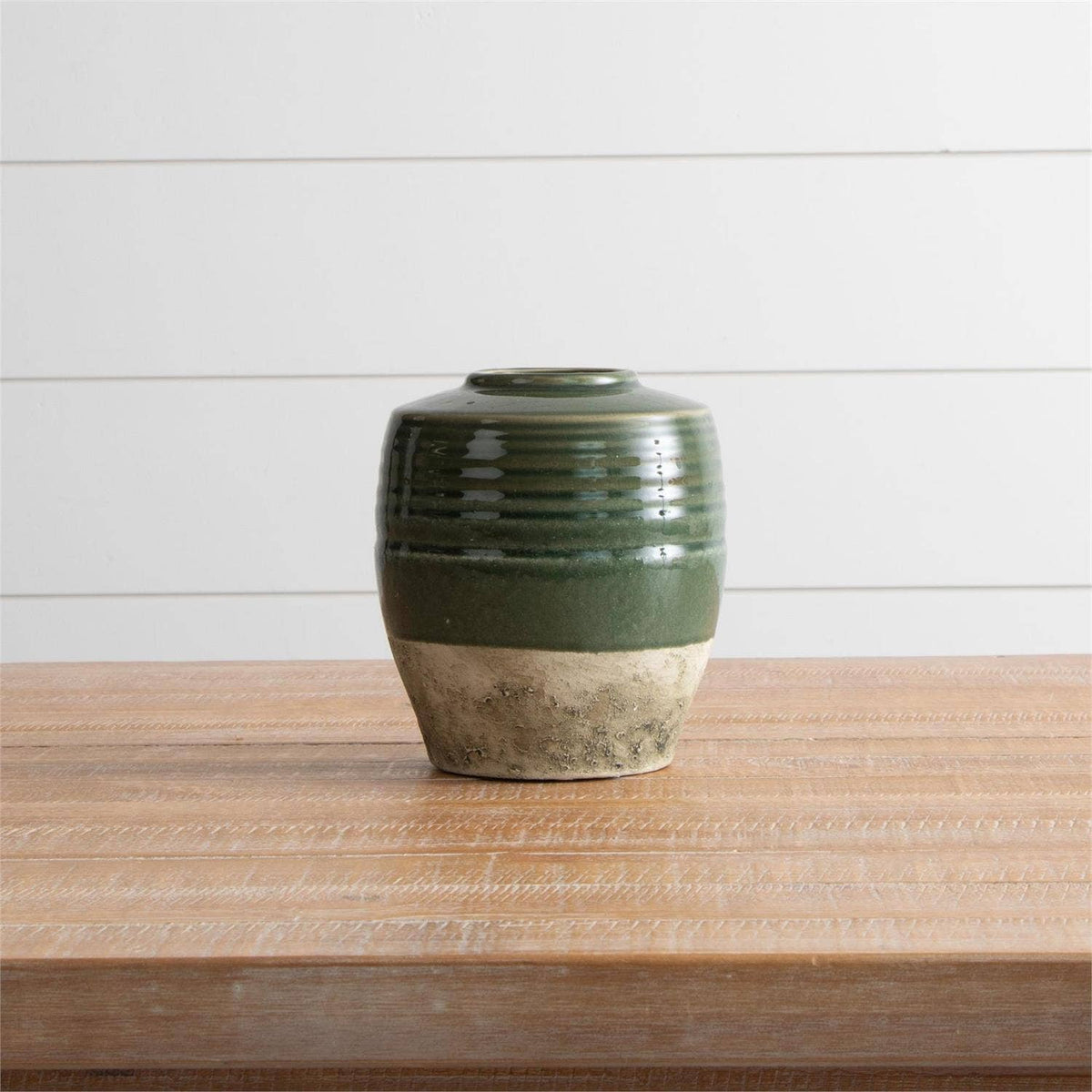Green Two-Toned Cement Vase
