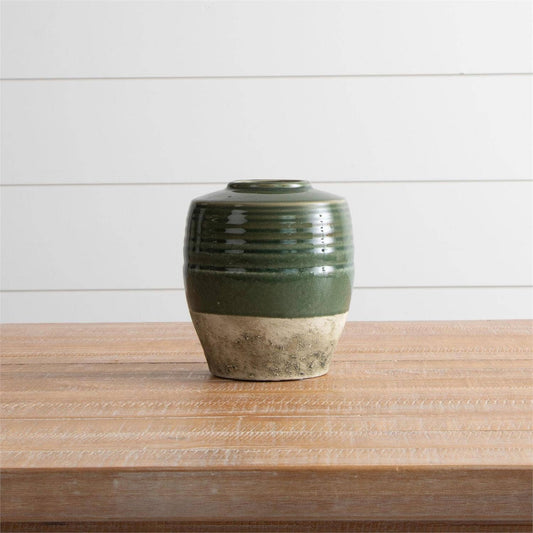 Green Two-Toned Cement Vase
