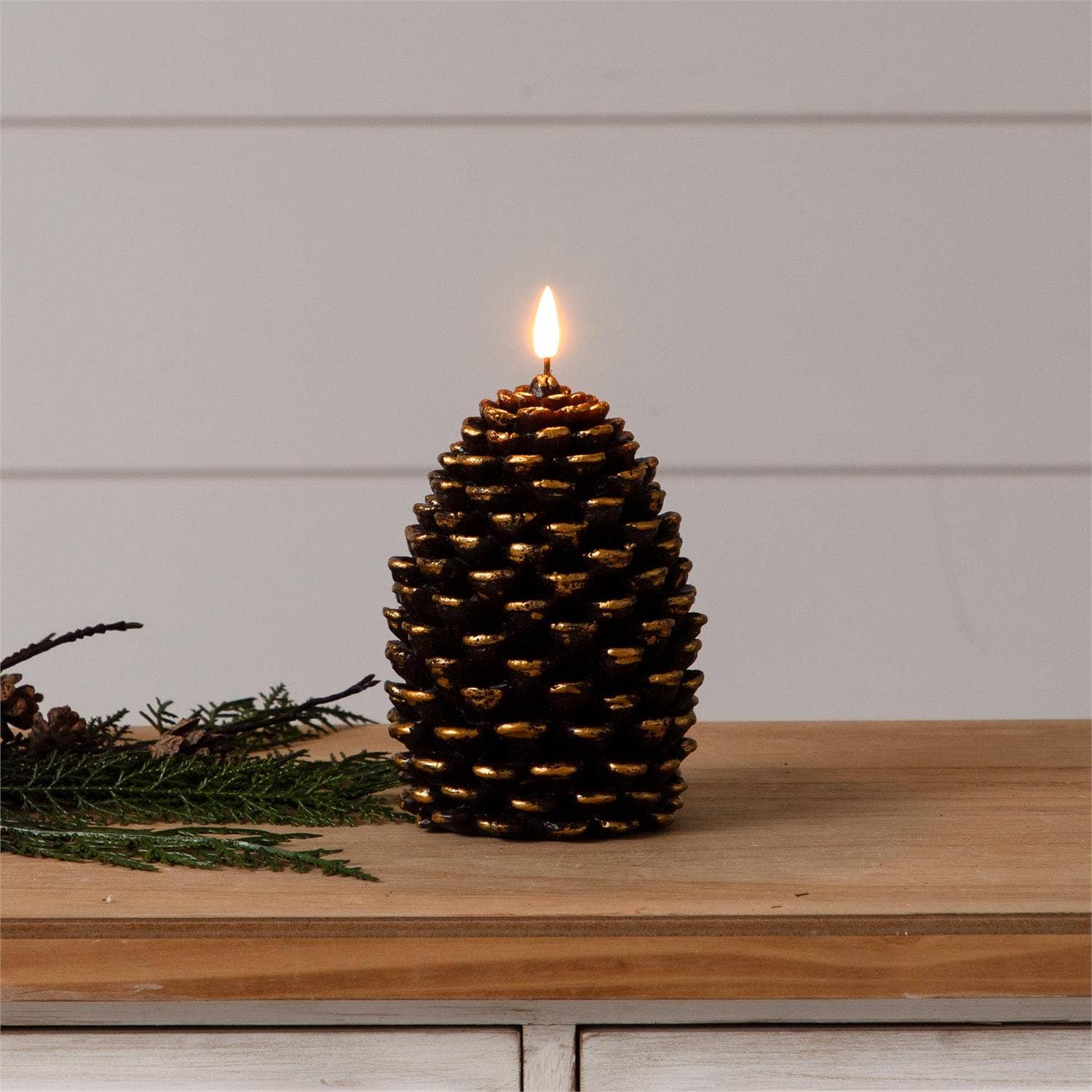LED Pinecone Candle With Glitter