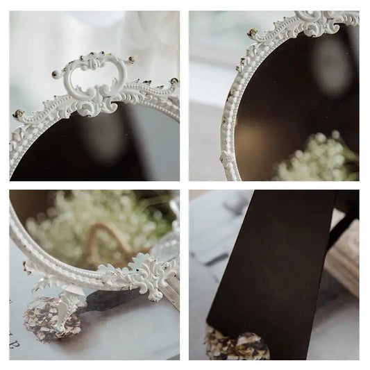 Round Pewter Vanity Mirror | Antique White