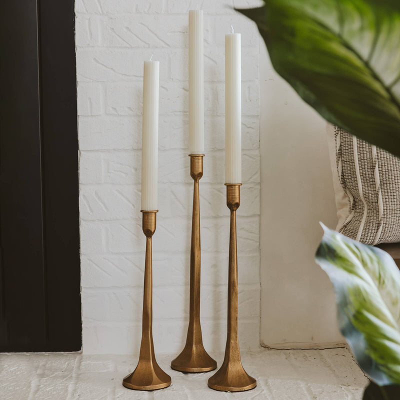 Gold Cast Iron Taper Candle Holders - Set of 3