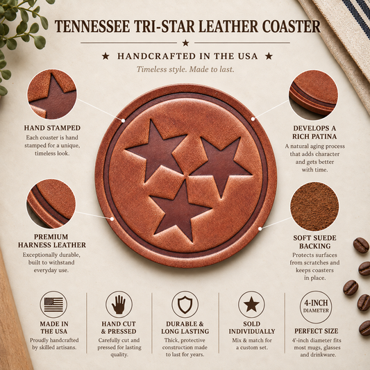 Tennessee Tri-Star Leather Coaster