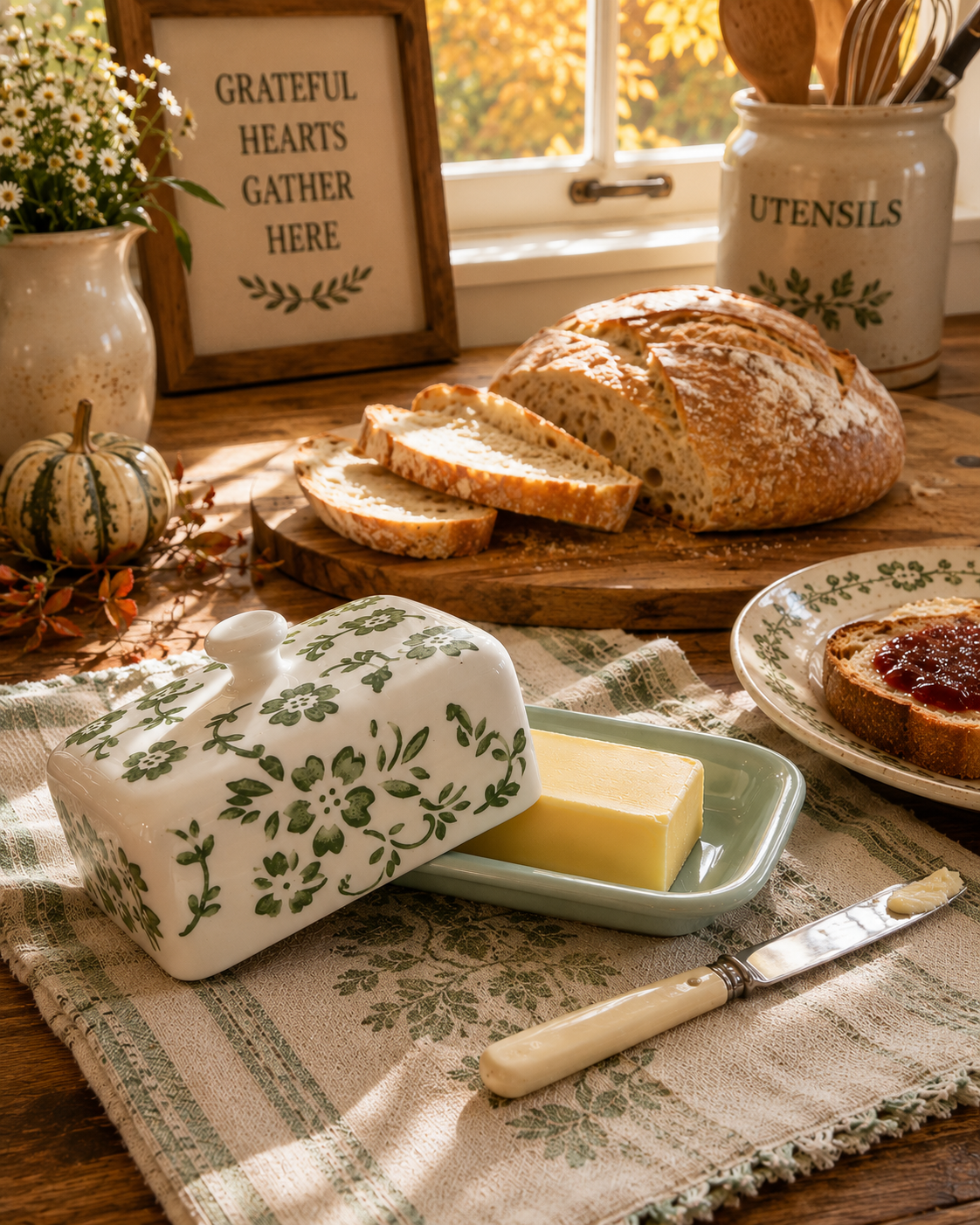 Homestead Ceramic Butter Dish - Green