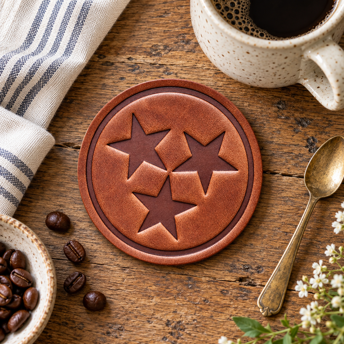 Tennessee Tri-Star Leather Coaster