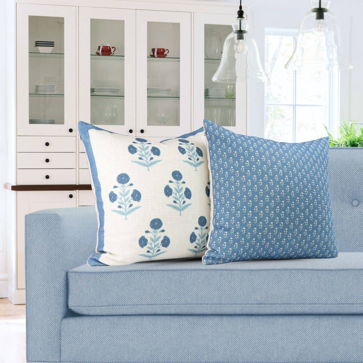 Seraphina Mughal Flower Pillow Cover in Blue
