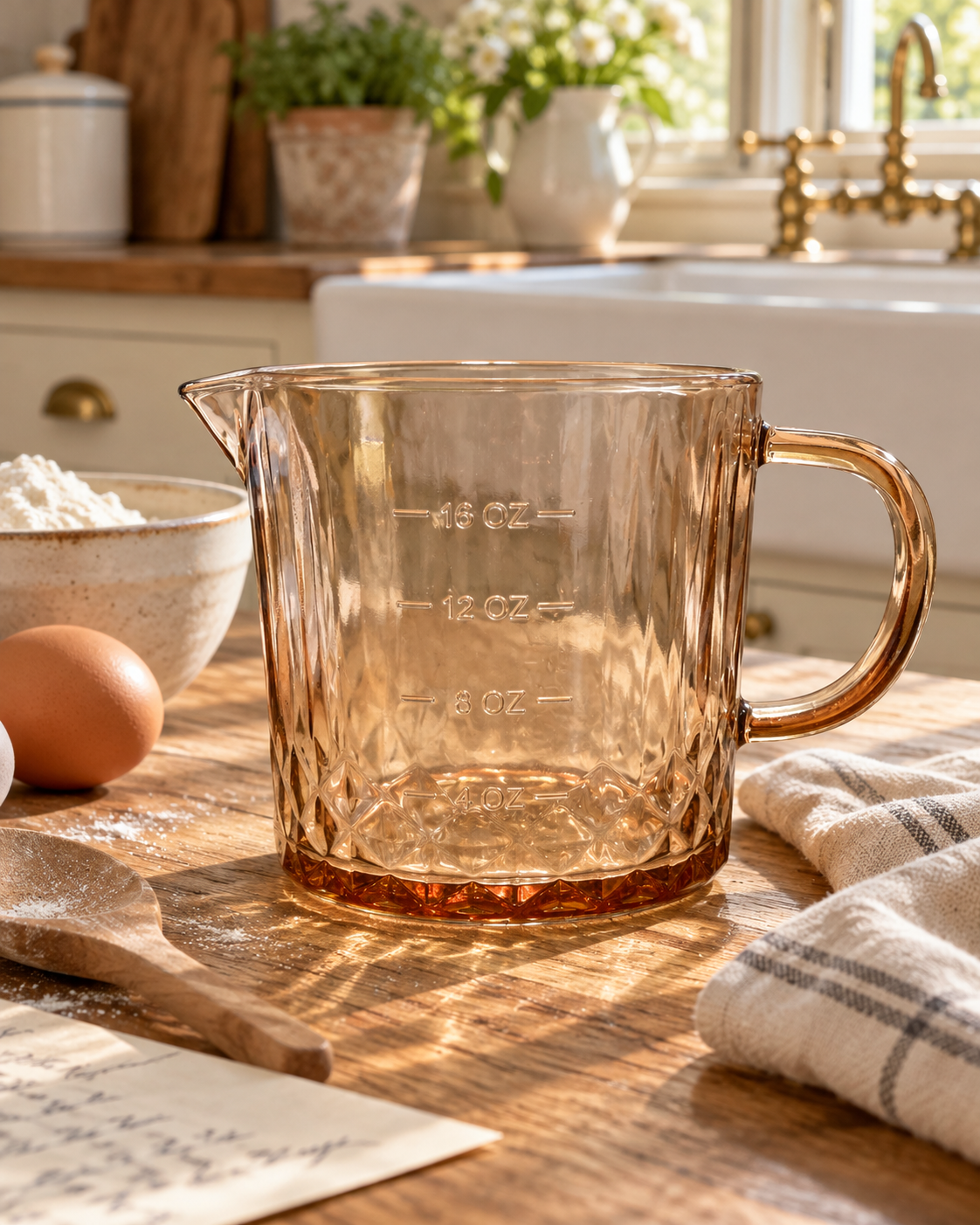 Faceted Light Amber Glass Measuring Cup | 16oz