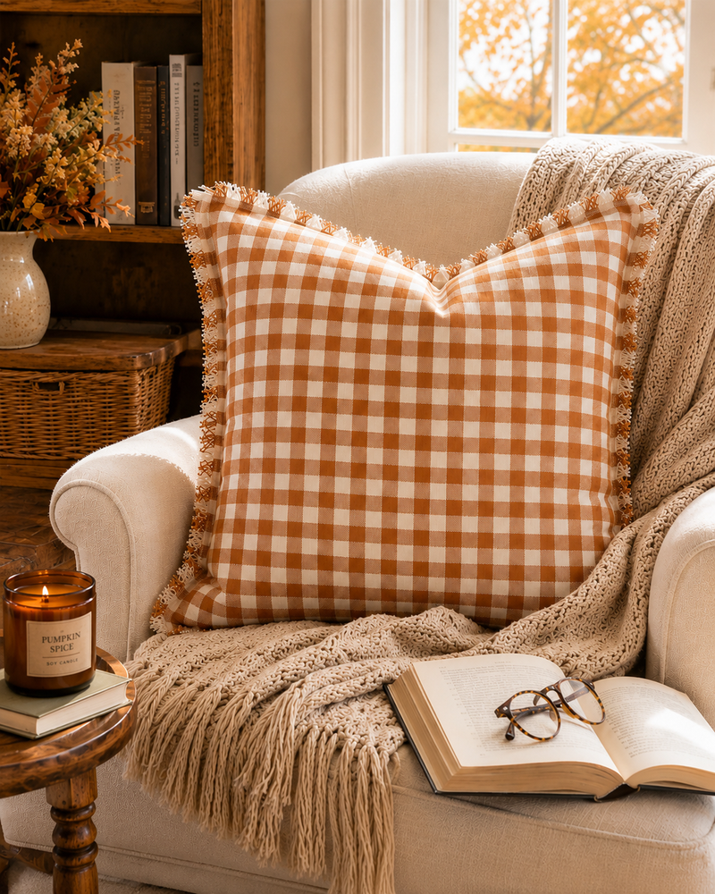 Rust and Cream Check Pillow