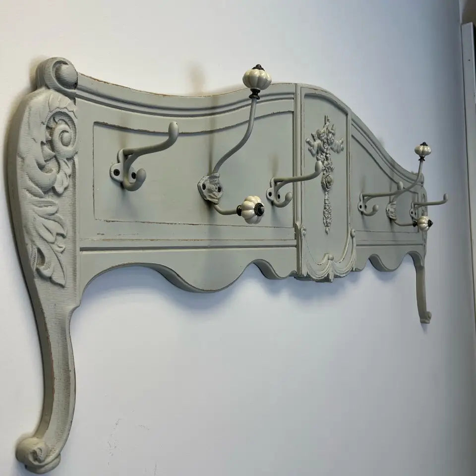 French Country Ornate Wall Mounted Coat Rack | Distressed Green Finish
