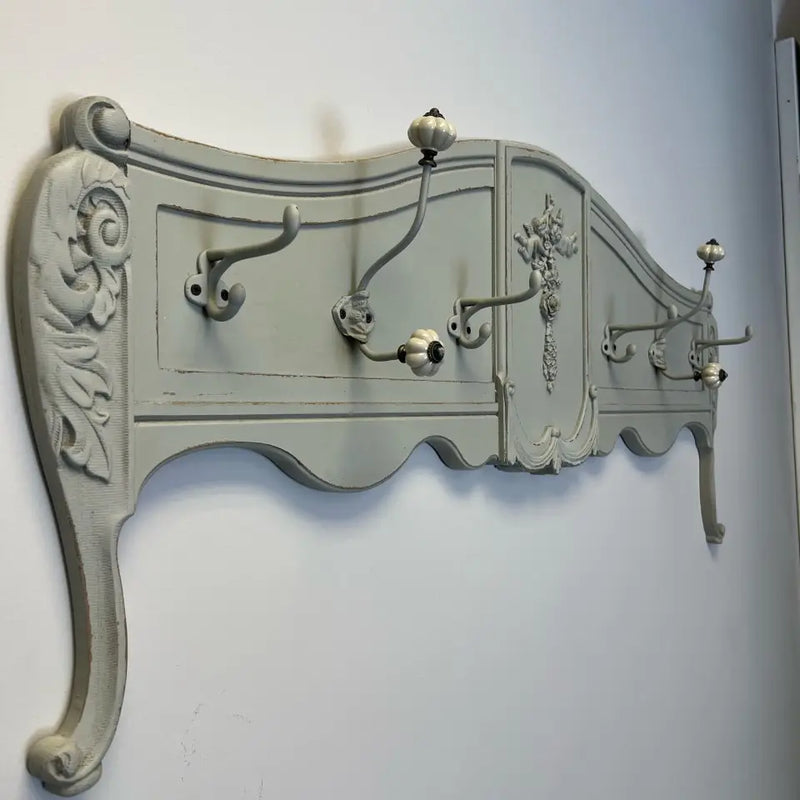 French Country Ornate Wall Mounted Coat Rack | Distressed Green Finish