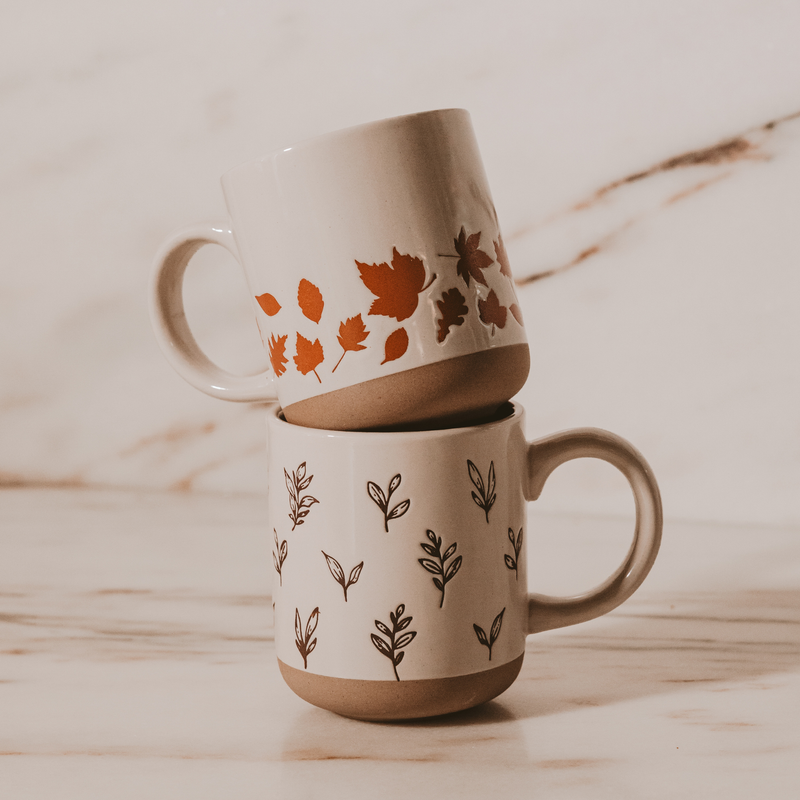 Brown Leaves Stoneware Coffee Mug