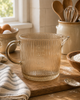 Beige Ribbed Glass Measuring Cup - Large