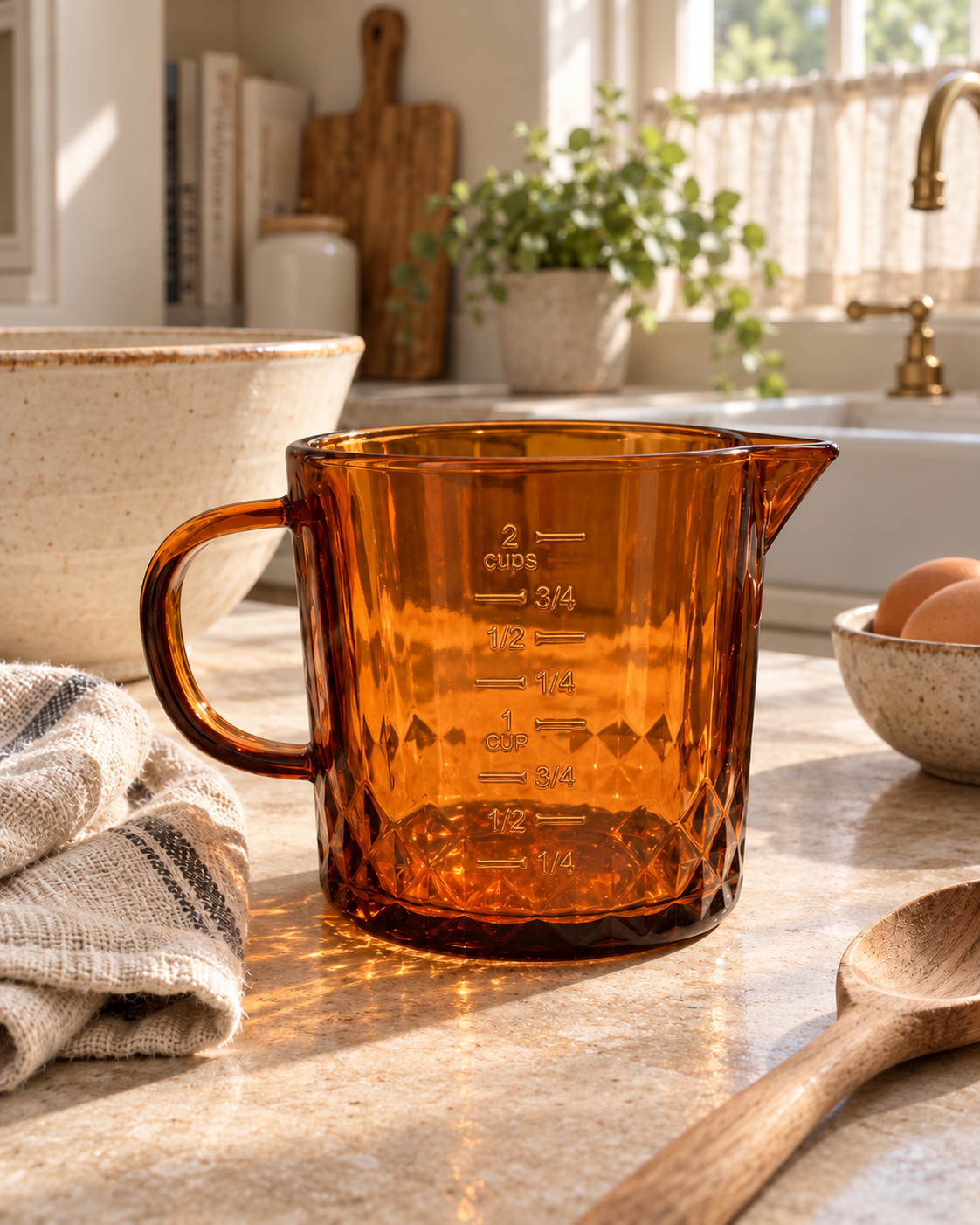 Faceted Amber Glass Measuring Cup | 16oz