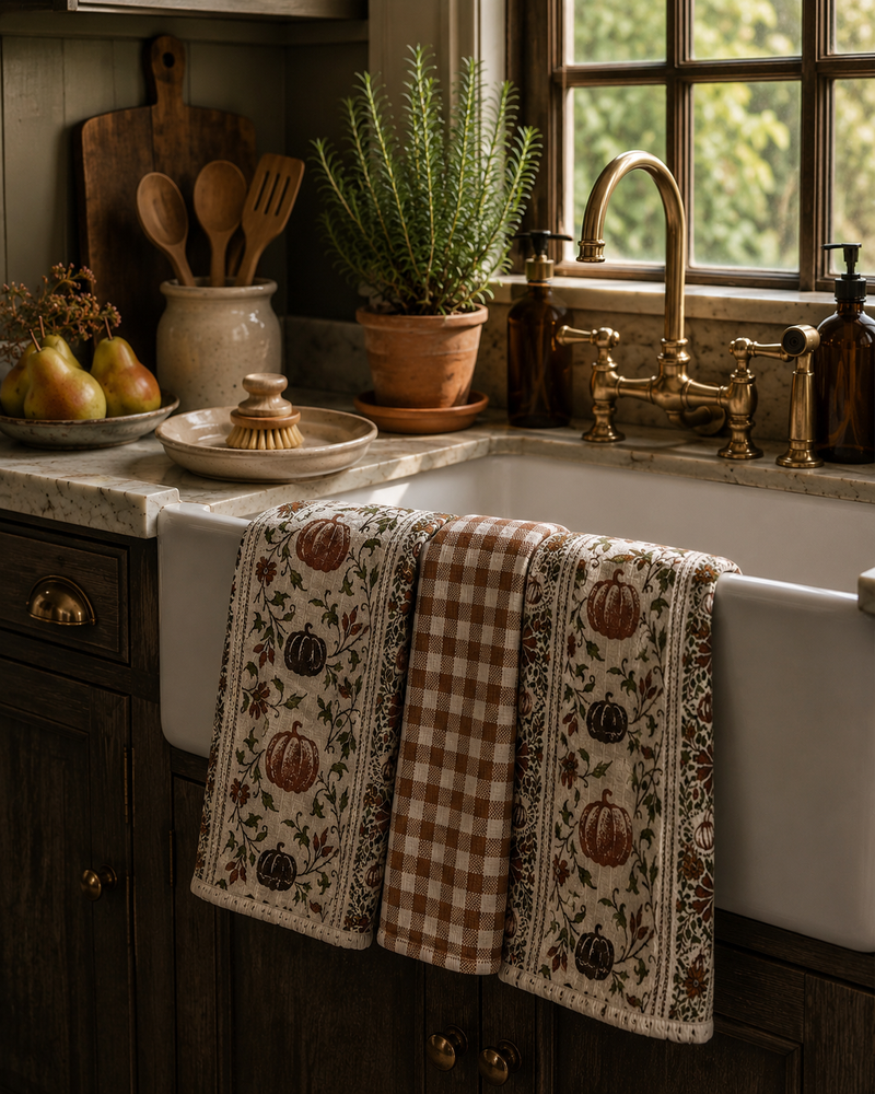 Farmhouse Pumpkin Vine Towels - Set of 3