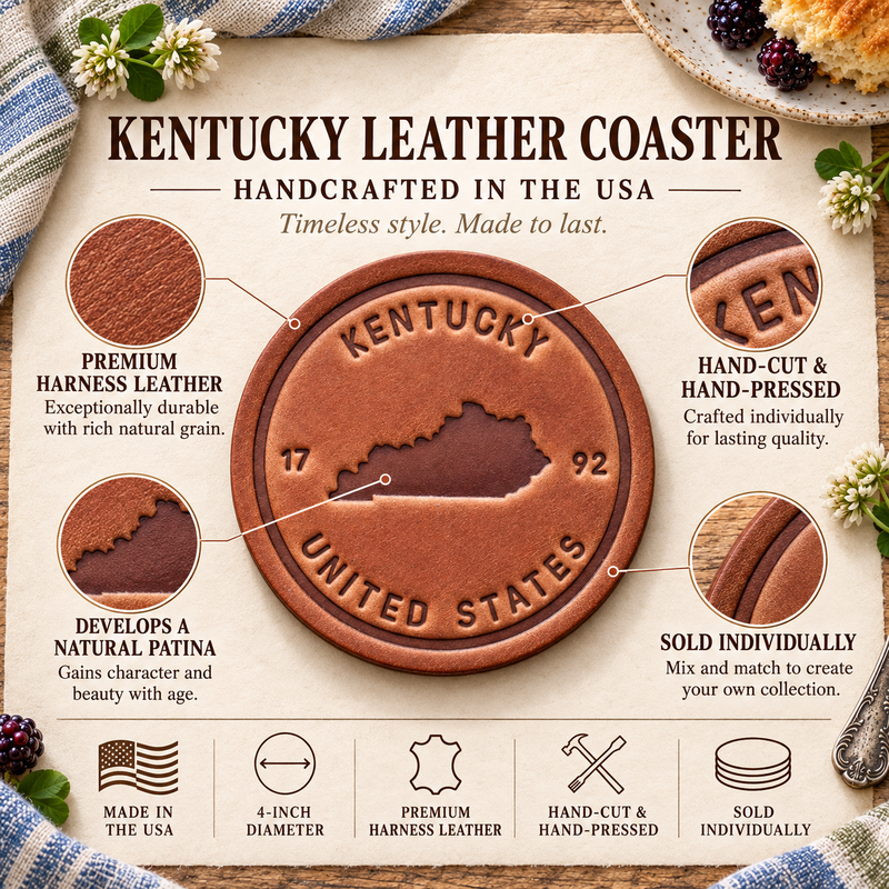 Kentucky State Silhouette Leather Coaster