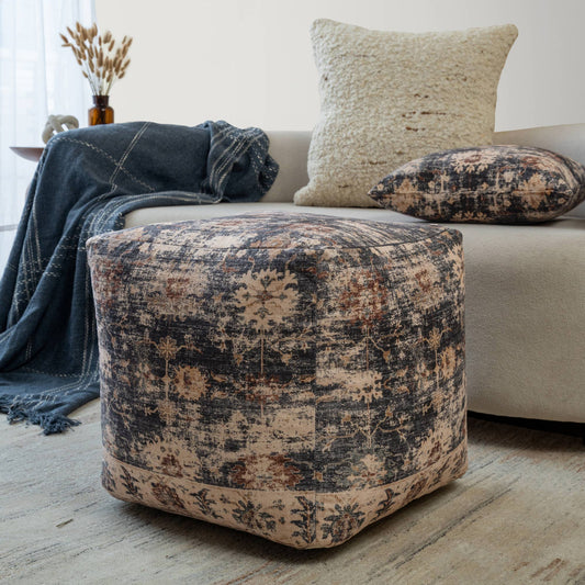 Vintage Floral Pouf Ottoman