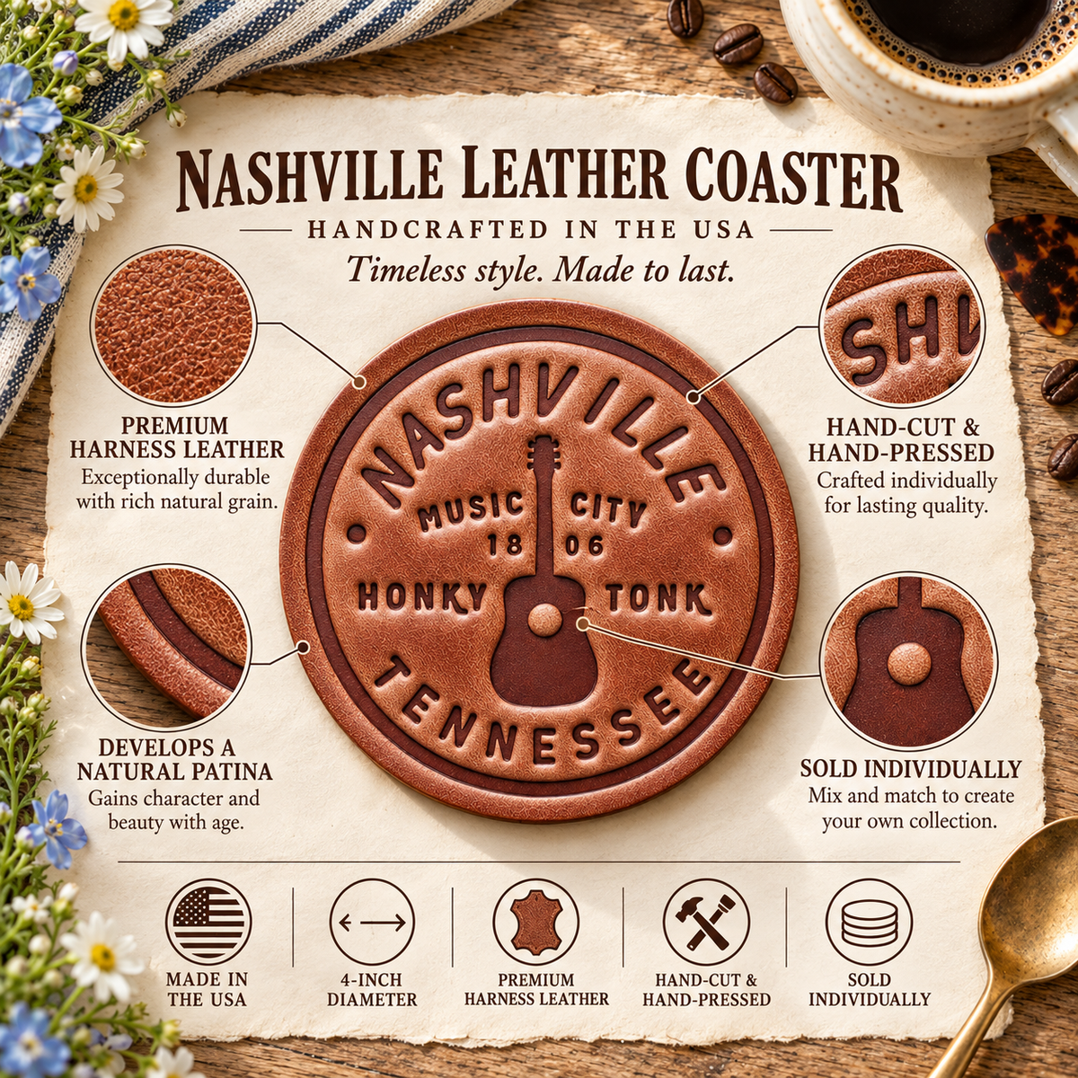 Nashville Leather Coaster
