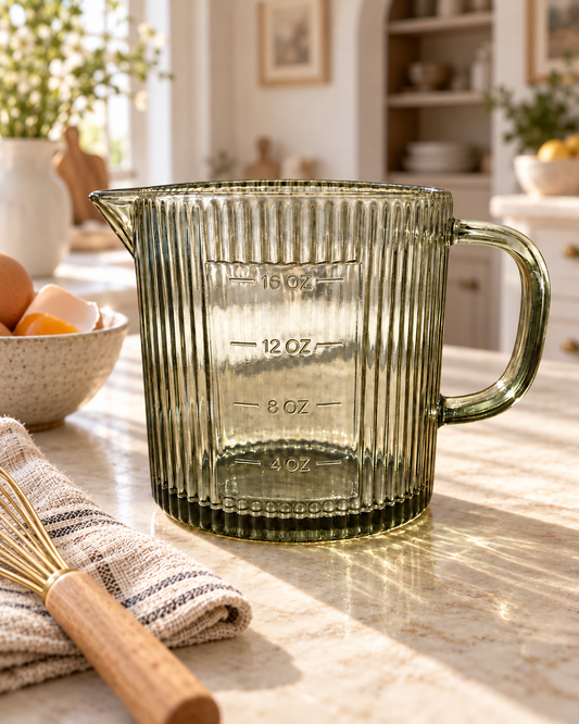 Green Ribbed Glass Measuring Cup | 16oz