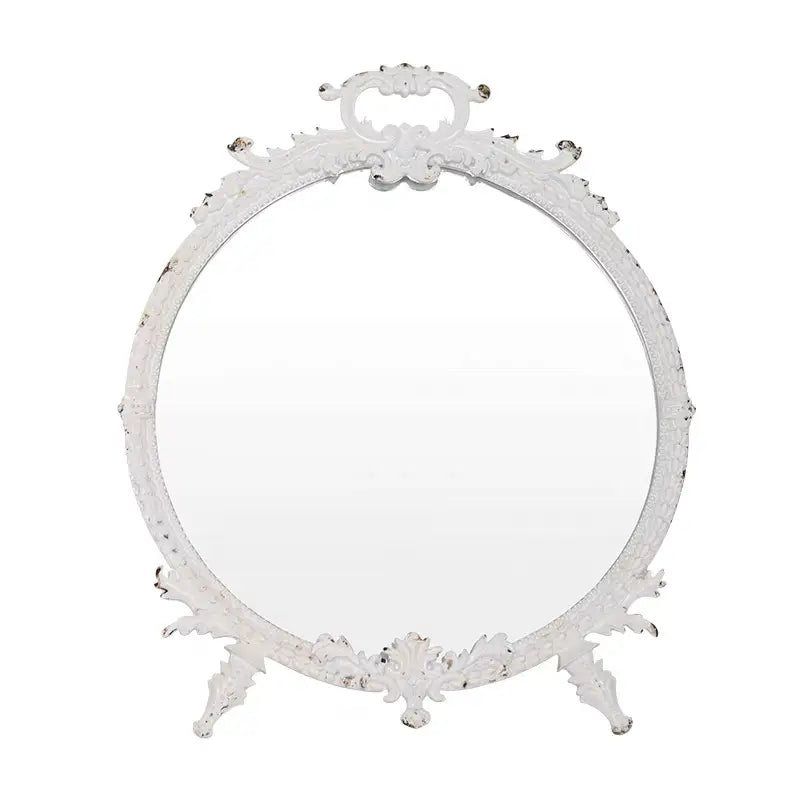 Round Pewter Vanity Mirror | Antique White