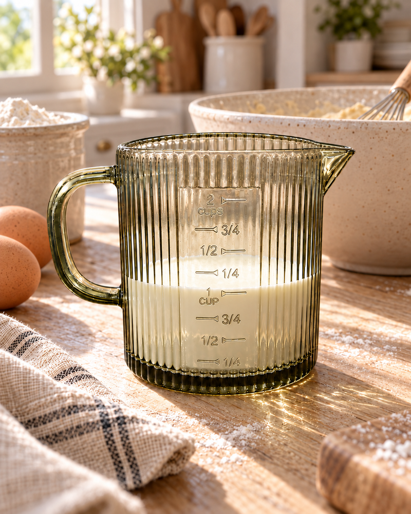 Green Ribbed Glass Measuring Cup | 16oz