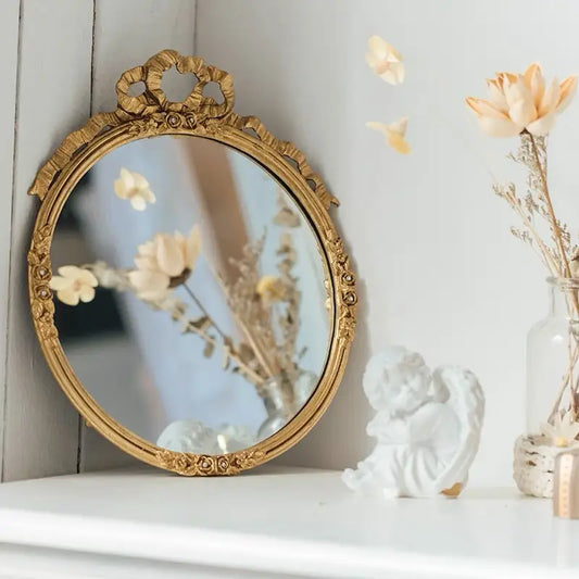 Vintage Round Pewter Mirror | Gold Finish