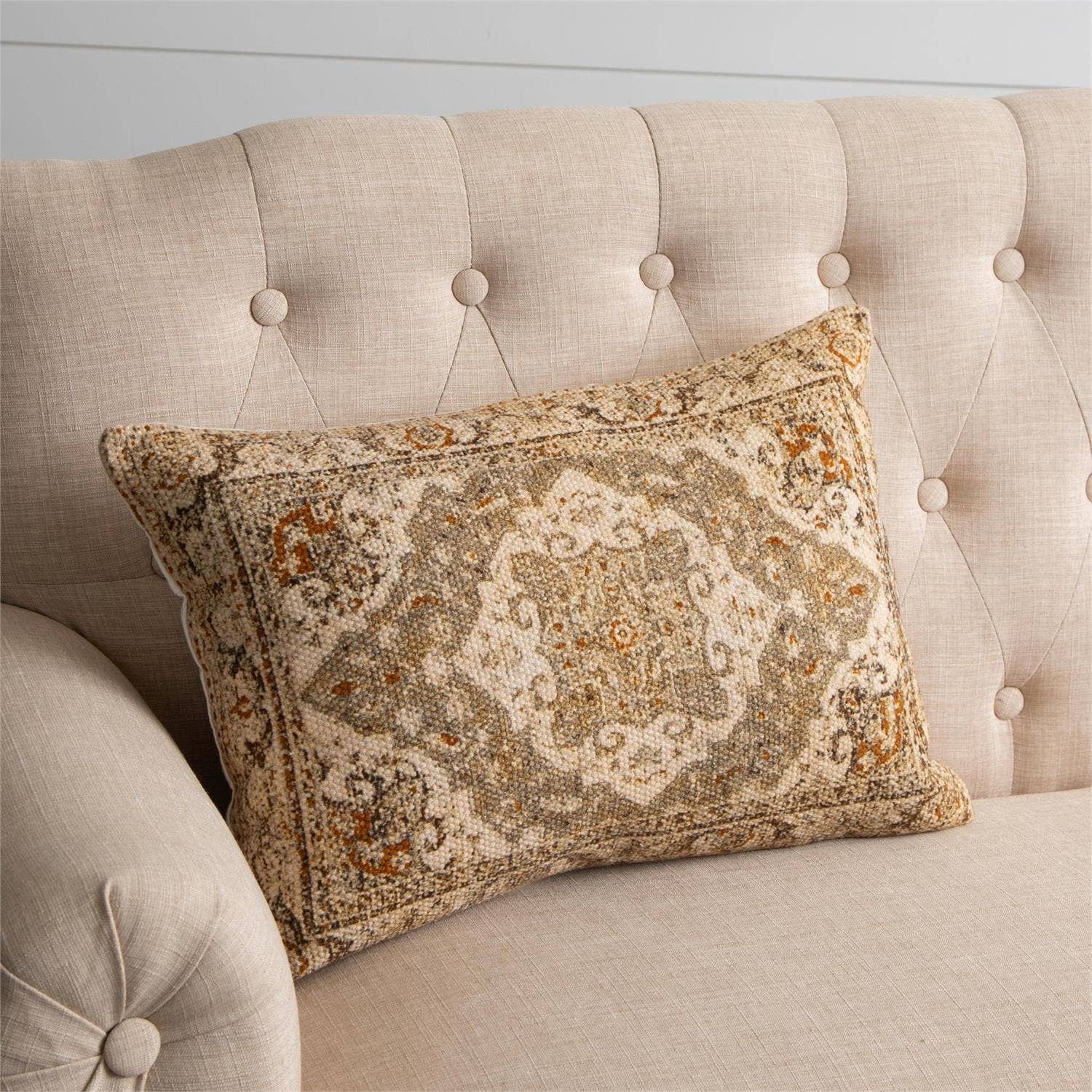 Rust Antique Rug Lumbar Pillow
