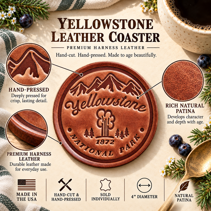 Old Faithful Yellowstone National Park Leather Coaster