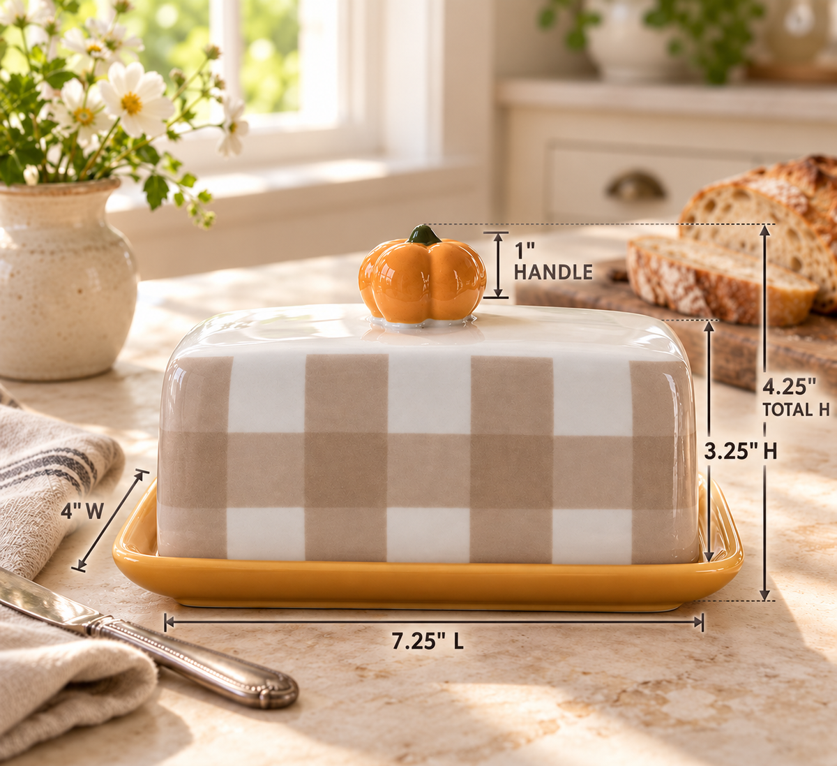 Farmhouse Heritage Fall Plaid Pumpkin Butter Dish