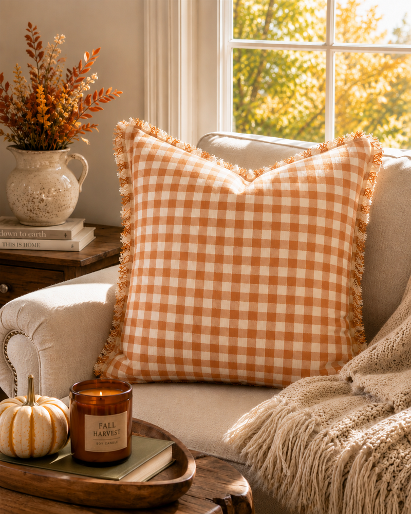 Rust and Cream Check Pillow