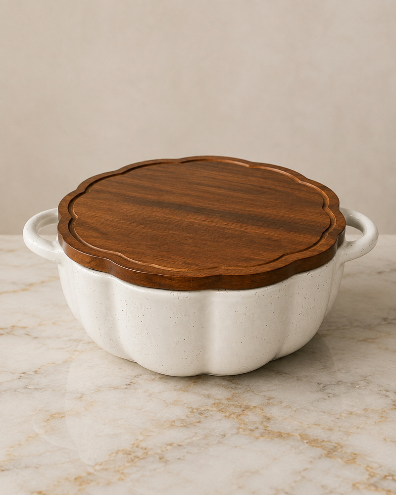 Ceramic Pumpkin Baking Dish | Wood Lid