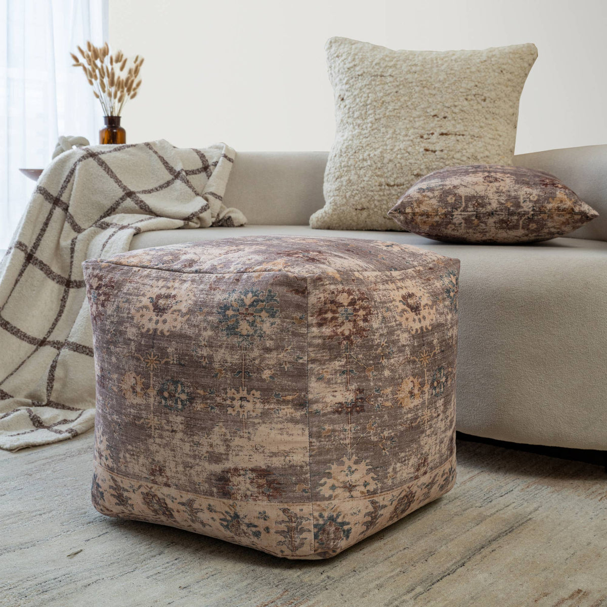 Vintage Floral Pouf Ottoman