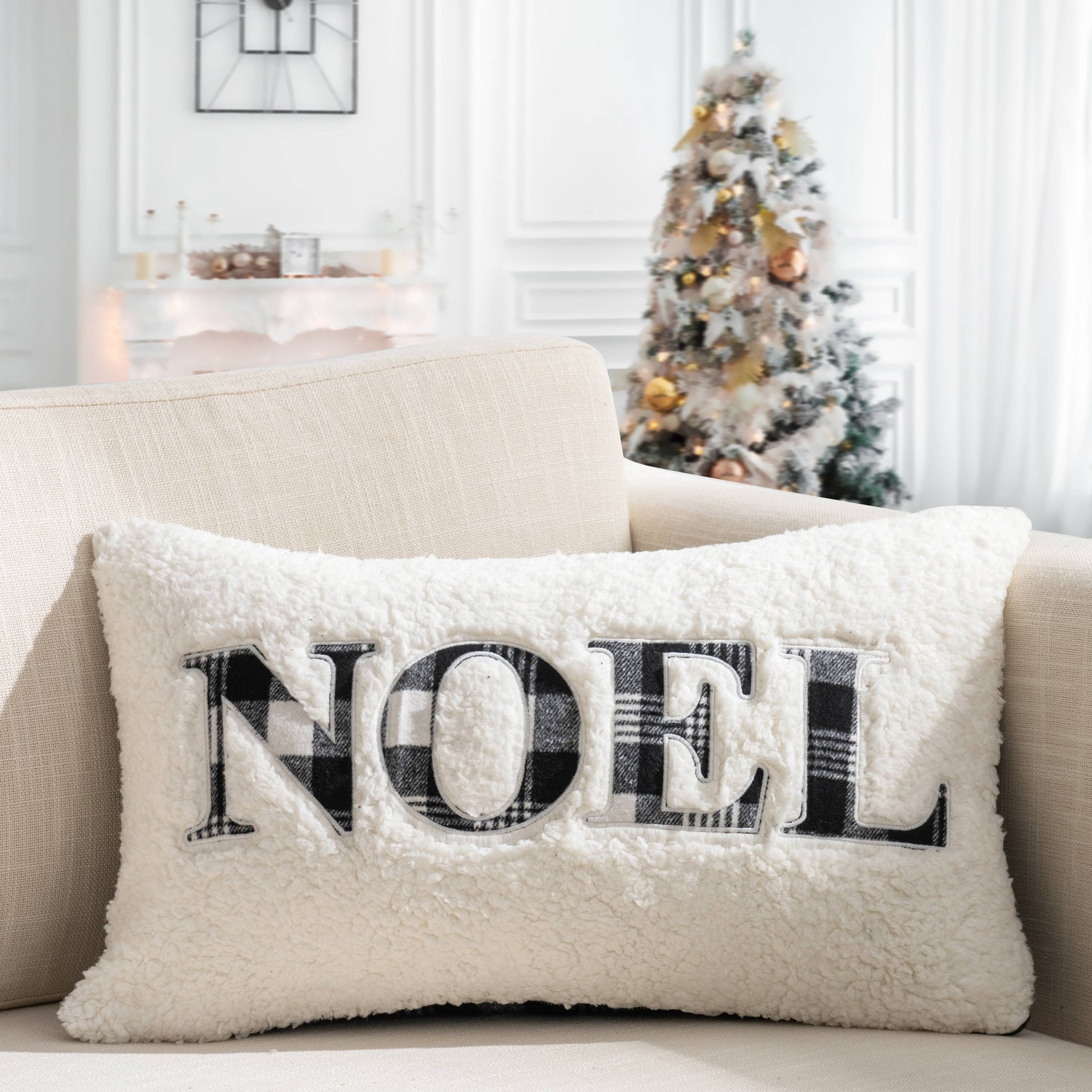 Plaid Sherpa Noel Pillow