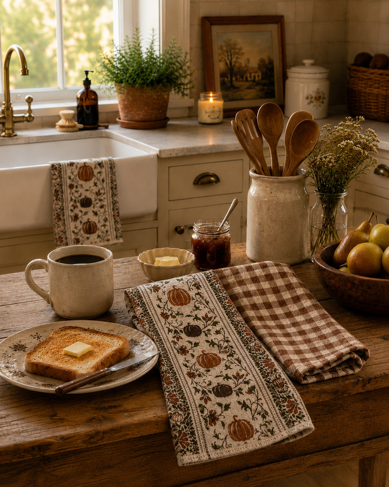 Farmhouse Pumpkin Vine Towels - Set of 3