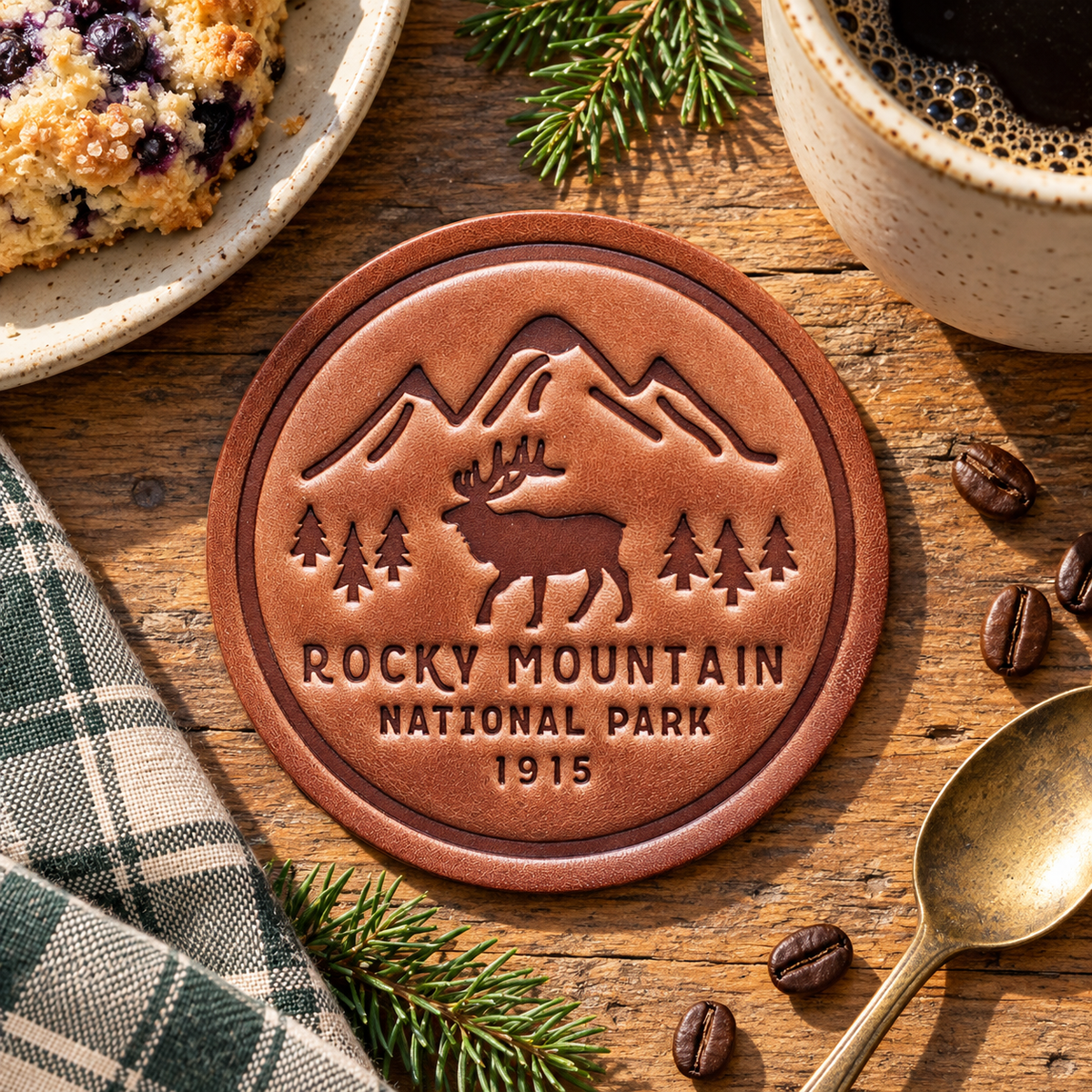 Rocky Mountain National Park Leather Coaster