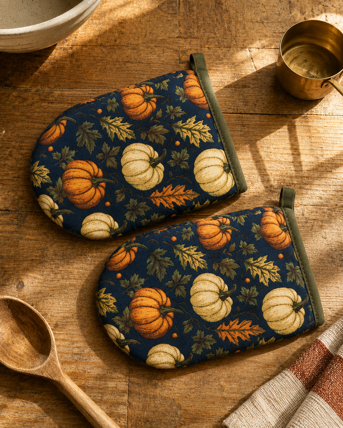 Pumpkin and Leaves Mini Mitts - Set of 2