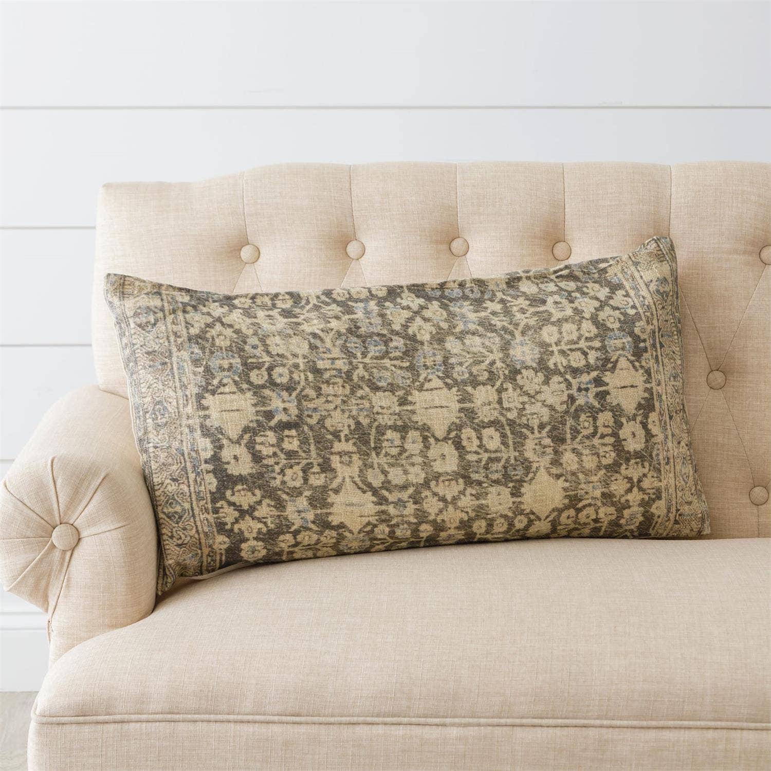 Vintage Gray And Cream Lumbar Pillow