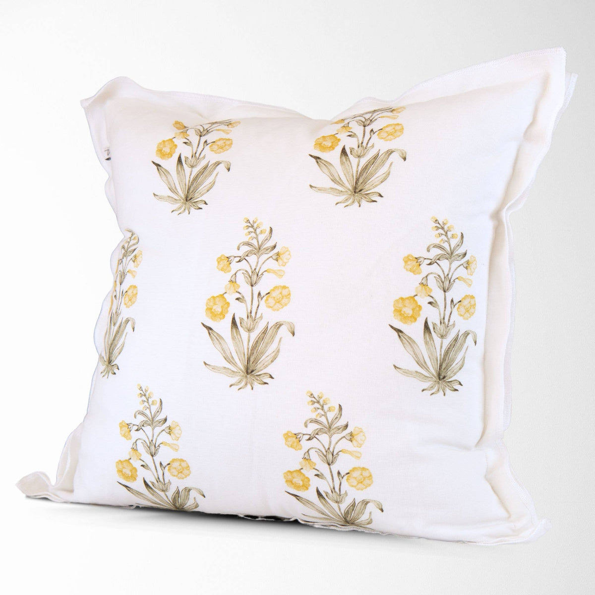 Lucy Hand Painted Block Print Floral Pillow Cover in Gold