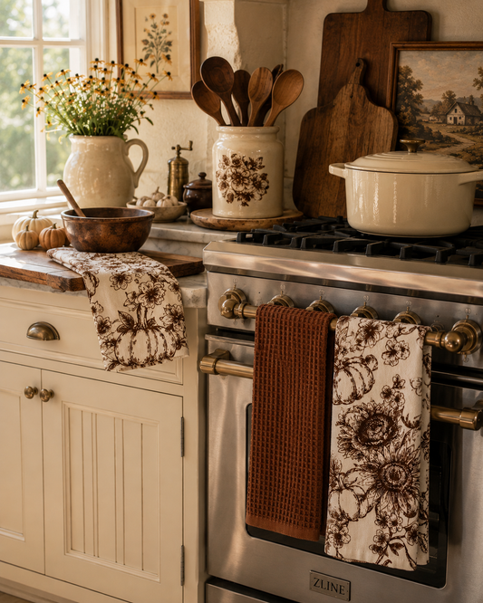 Sunflower Delft Print Tea Towels - Set of 3