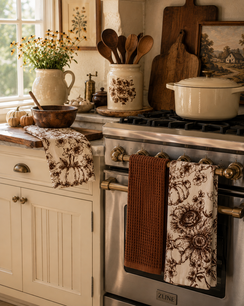 Sunflower Delft Print Tea Towels - Set of 3