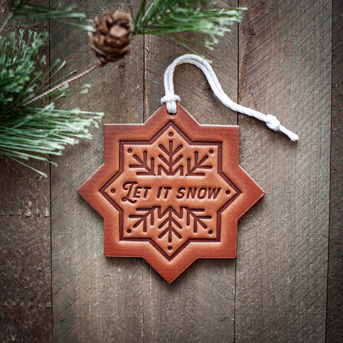 Let it Snow Snowflake Christmas Ornament | Leather