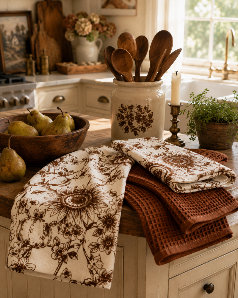 Sunflower Delft Print Tea Towels - Set of 3