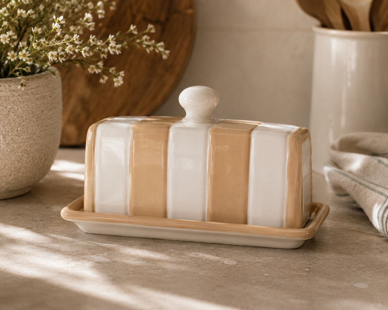 Farmhouse Striped Butter Dish