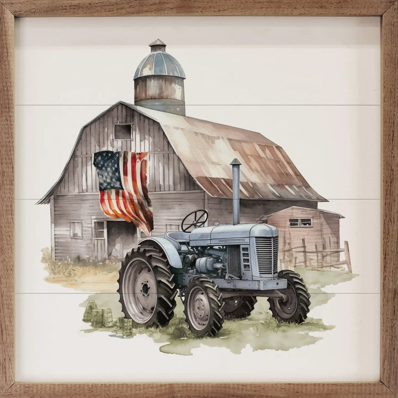 American Flag Barn With Tractor