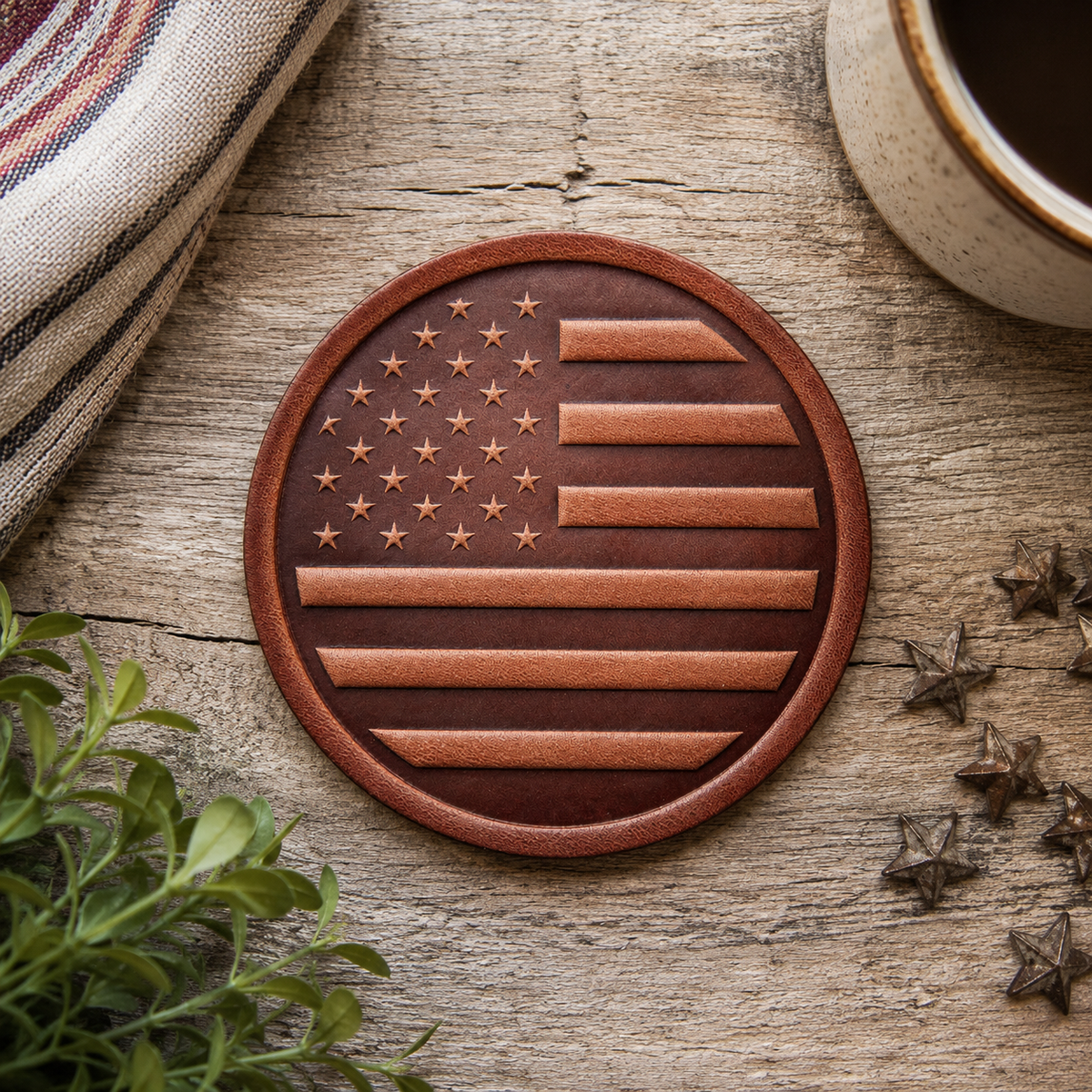 American Flag Leather Coaster