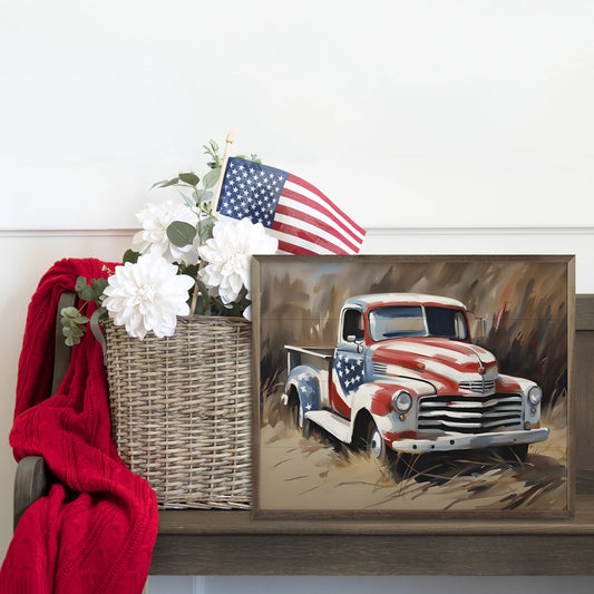 American Flag Truck In Field