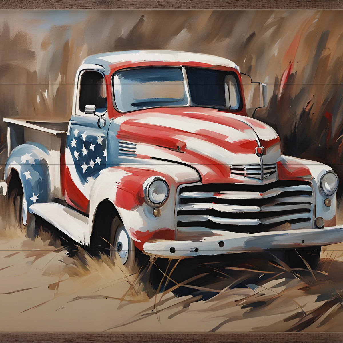 American Flag Truck In Field