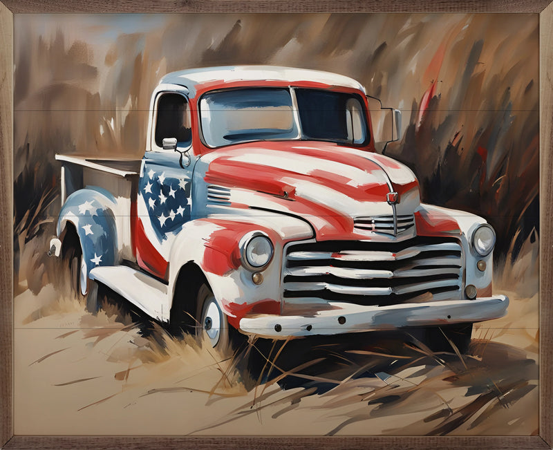 American Flag Truck In Field
