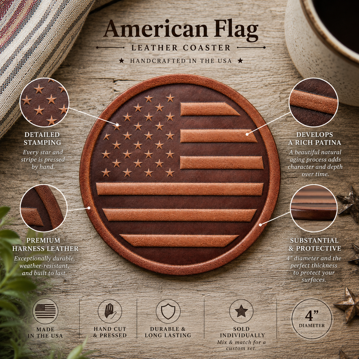 American Flag Leather Coaster